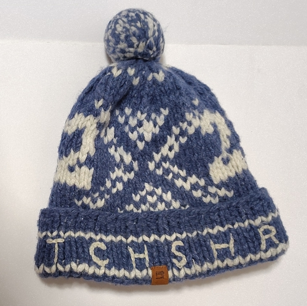 Scotch Shrunk Cozy Blue and White Kids Pom-Pom Beanie